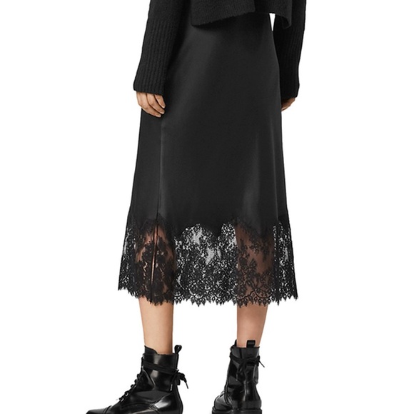 All Saints Bridgette Lace-Trim Satin Slip Skirt - Picture 2 of 6
